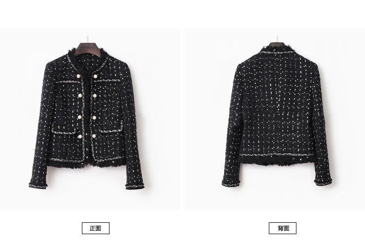 Black Tweed Jacket spring / autumn /winter women's jacket coat classic ladies wild ladies bright wire braided tweed jacket