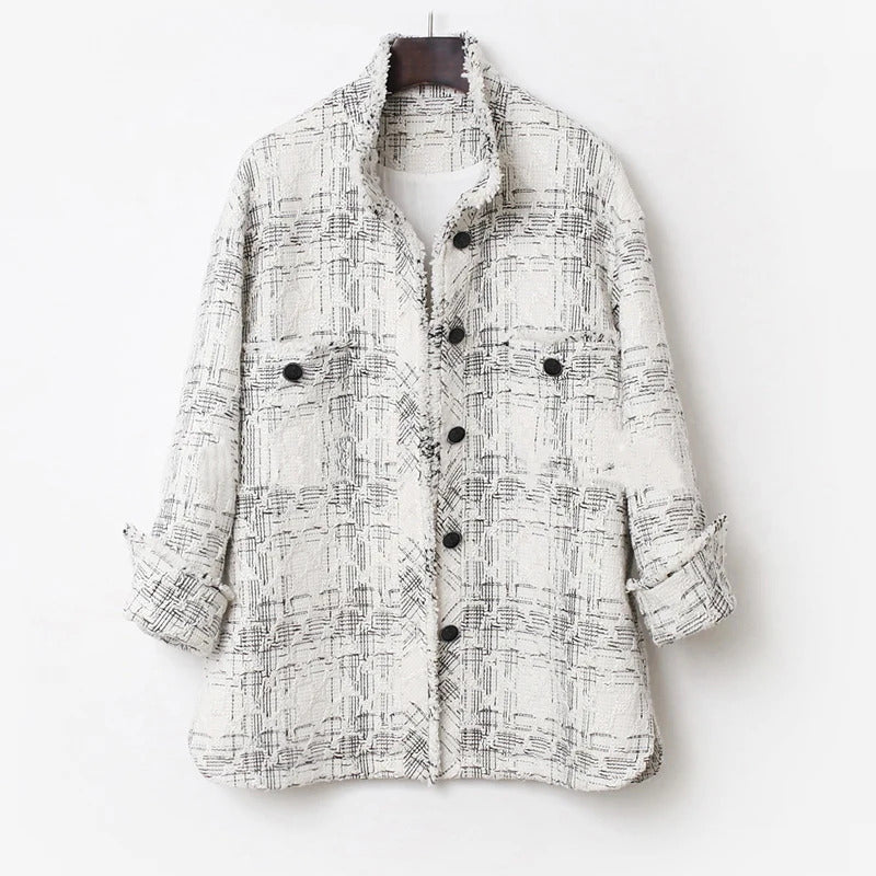 Tweed jacket white Plaid Tassel autumn / winter women's jacket Casual Business ladies one-piece jacket