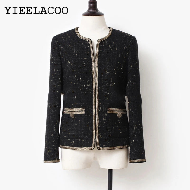 Ladies black heavy industry sequined tweed short coat new spring and autumn all-match women's small fragrance top