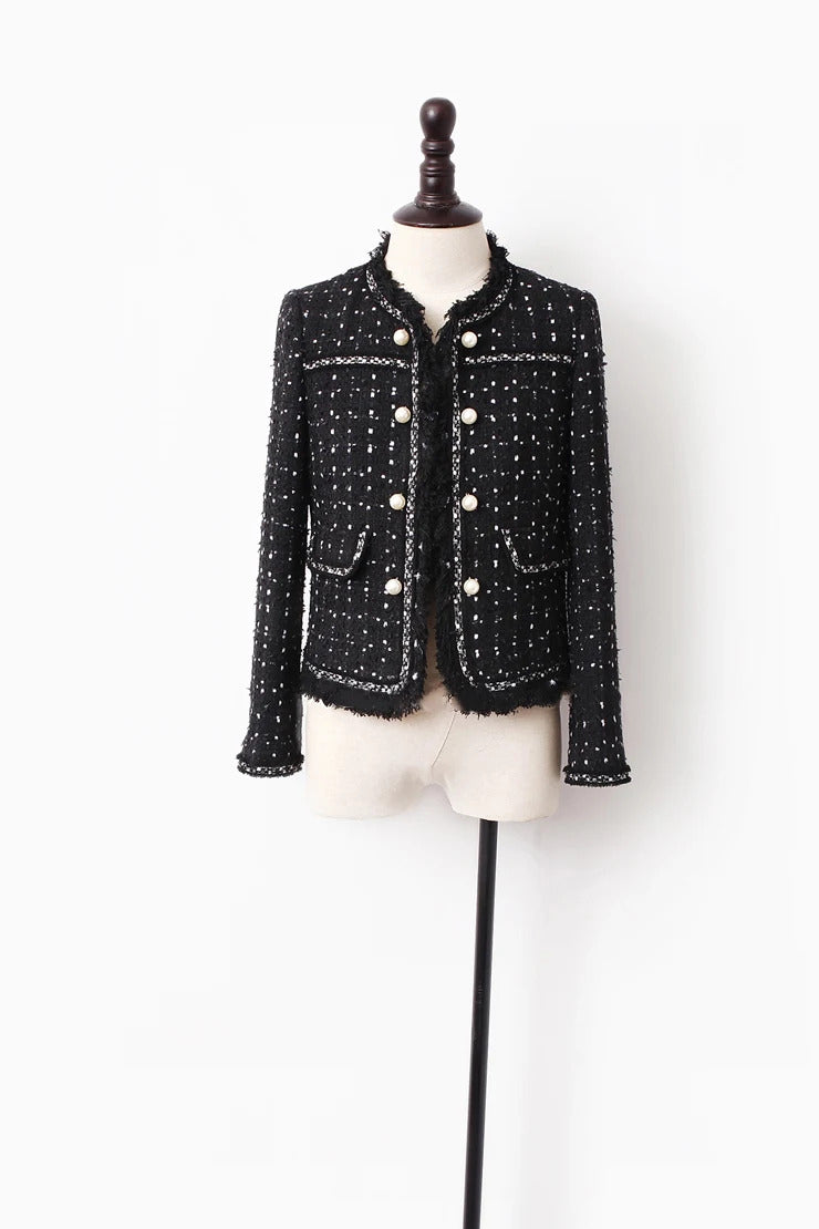 Black Tweed Jacket spring / autumn /winter women's jacket coat classic ladies wild ladies bright wire braided tweed jacket