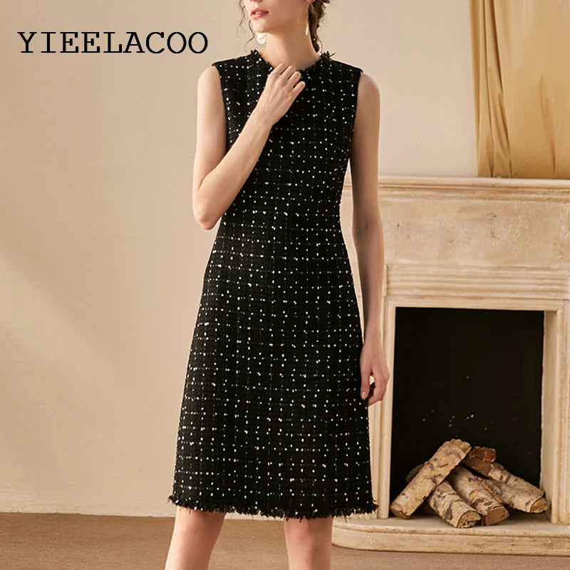 Professional Dress Black  New Spring / Summer Autumn Tweed Dress Little Fragrance Elegant Office Ladies Slim One-Piece Dress