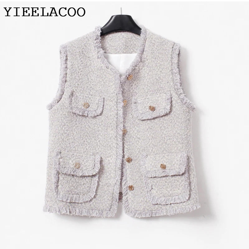 Purple Women's Tweed Jacket Coat  Sleeveless Ladies Spring /Autumn /Winter  Classic Jacket Fashion Fragrance Woven Top