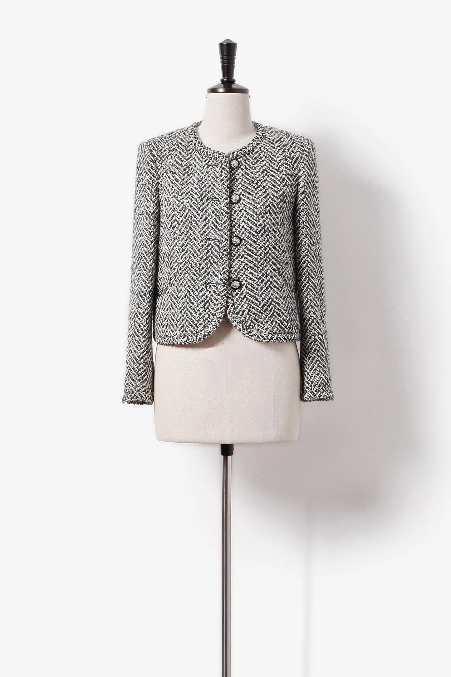 Grey  women's tweed jacket herringbone pattern autumn/winter socialite woven short slimming fragrant style jacket commuting top