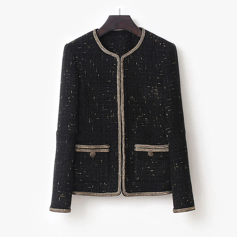 Ladies black heavy industry sequined tweed short coat new spring and autumn all-match women's small fragrance top