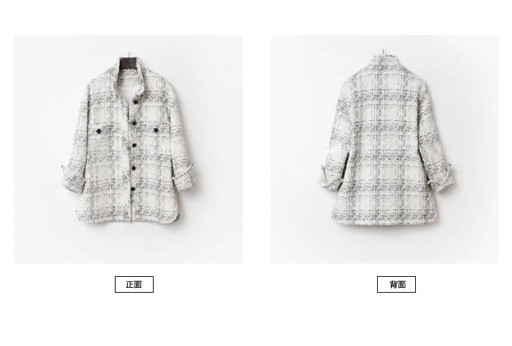 Tweed jacket white Plaid Tassel autumn / winter women's jacket Casual Business ladies one-piece jacket