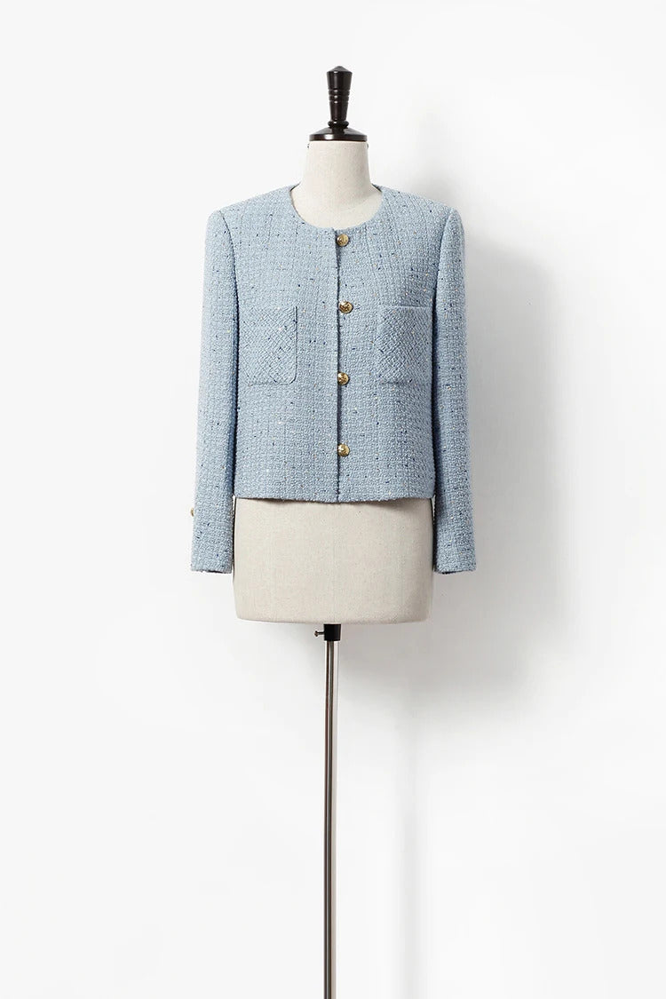 Blue Tweed Jacket Sequin  Fabric New Spring/Autumn/Winter Women's  Coat, classic jacket Ladies Top one-piece