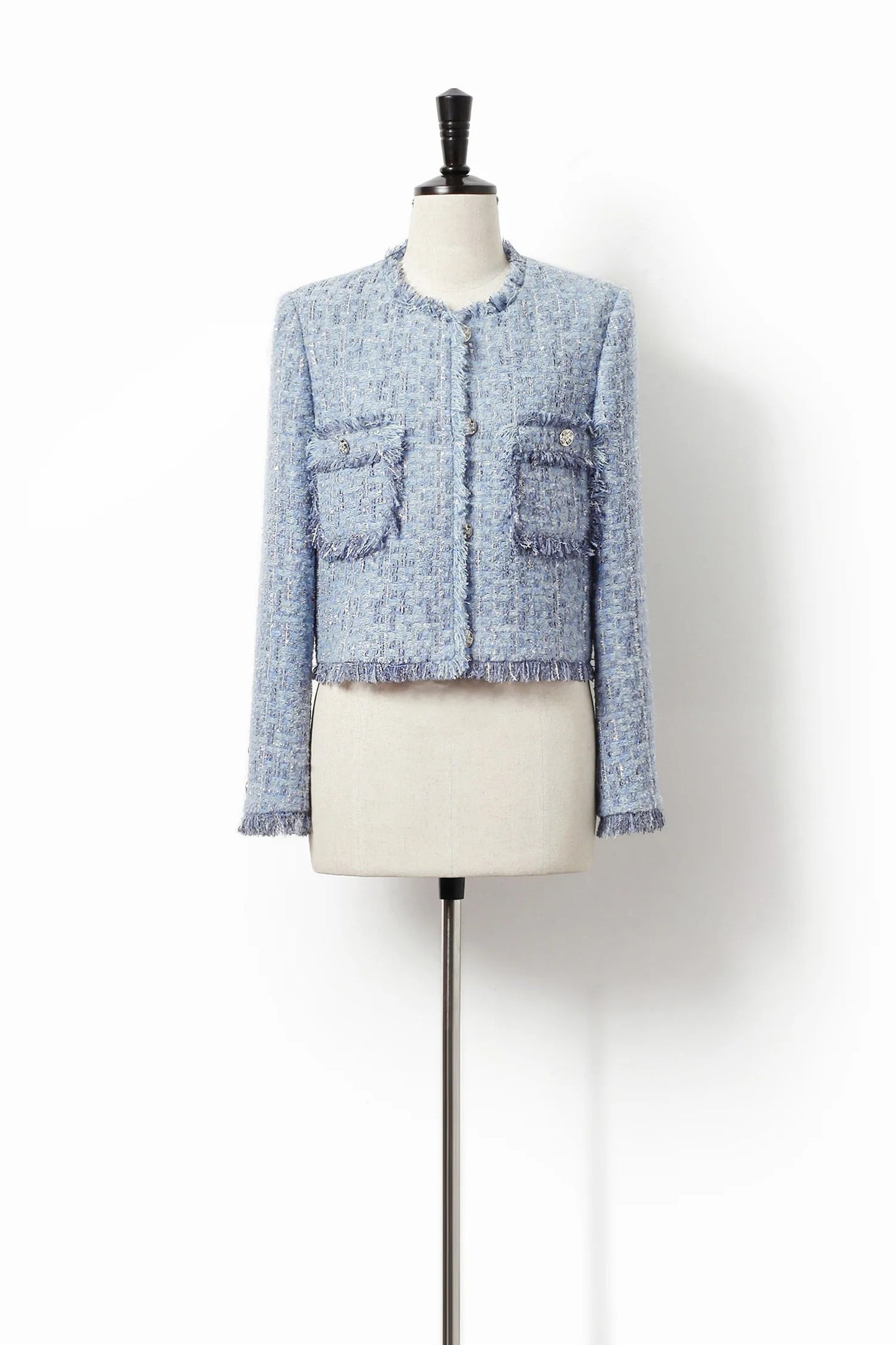 Blue plaid jacket, tweed fashion design, small fragrant style jacket, French exquisite tassel top, classic jacket