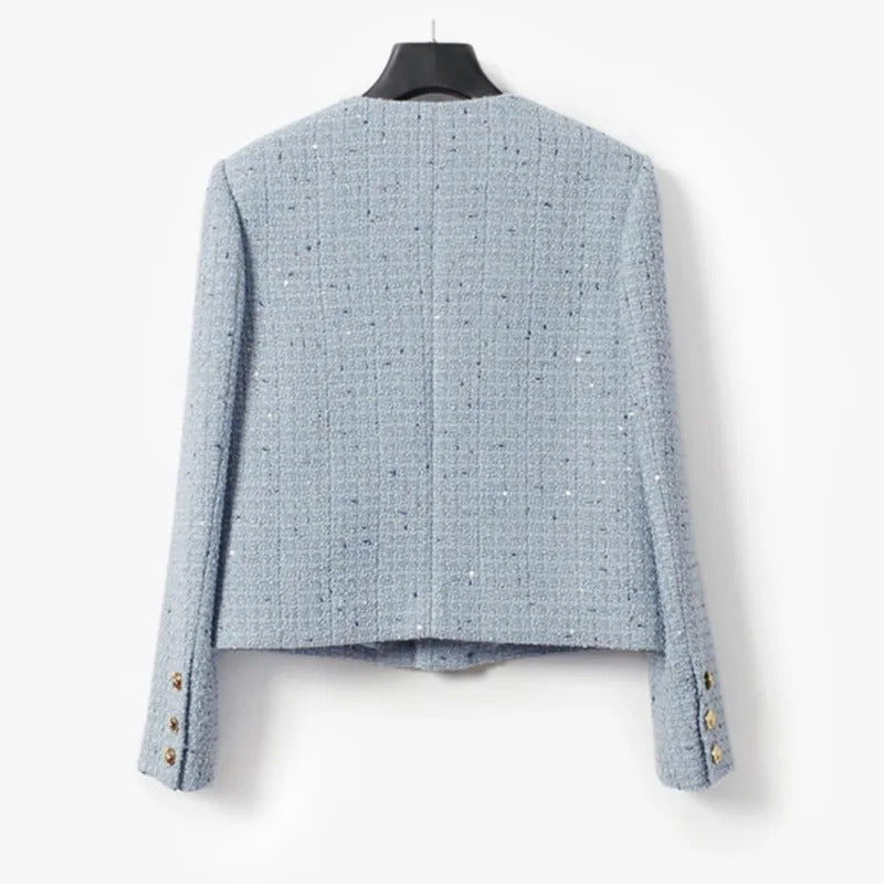 Women's tweed jacketautumn/winter, high-end and fragrant style jacket design for socialites, sequin light blue top