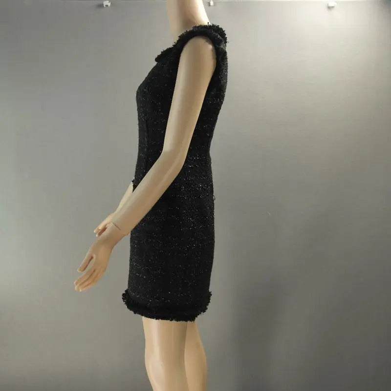 Black bright silk tweed sleeveless dress custom spring / autumn ladies dress was thin ladies bottoming dress