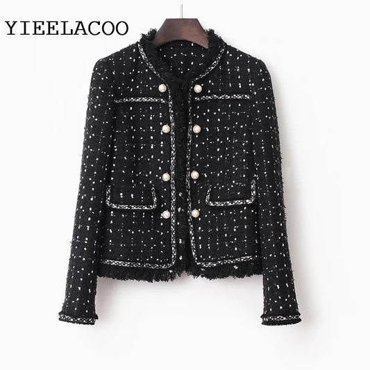 Black Tweed Jacket spring / autumn /winter women's jacket coat classic ladies wild ladies bright wire braided tweed jacket