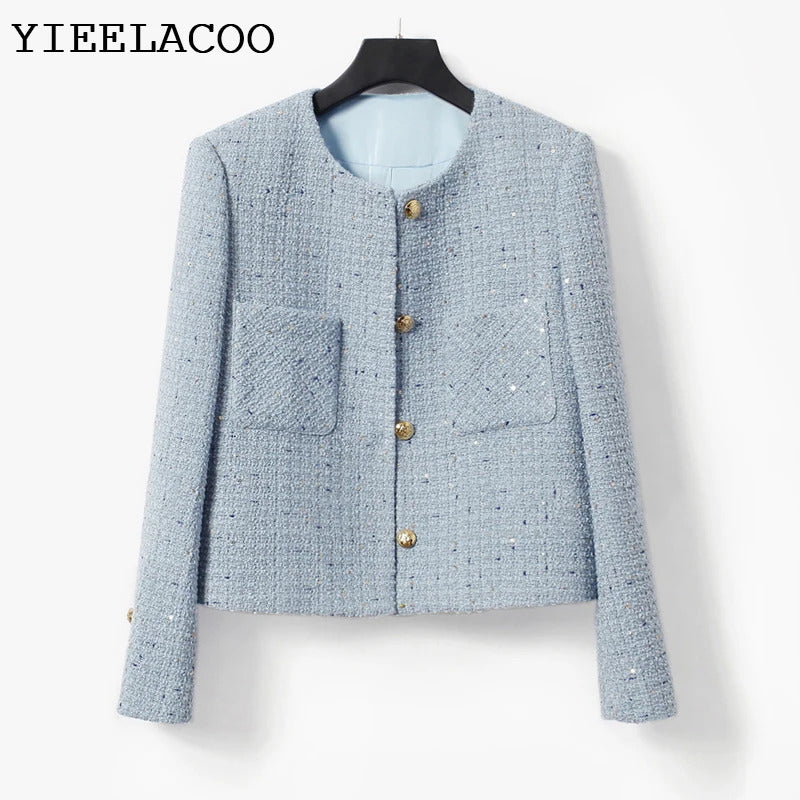 Blue Tweed Jacket Sequin  Fabric New Spring/Autumn/Winter Women's  Coat, classic jacket Ladies Top one-piece