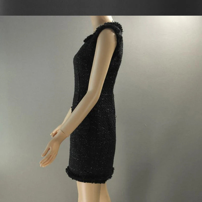 Black bright silk tweed sleeveless dress custom spring / autumn ladies dress was thin ladies bottoming dress