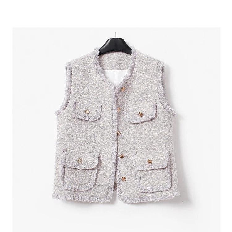 Purple Women's Tweed Jacket Coat  Sleeveless Ladies Spring /Autumn /Winter  Classic Jacket Fashion Fragrance Woven Top