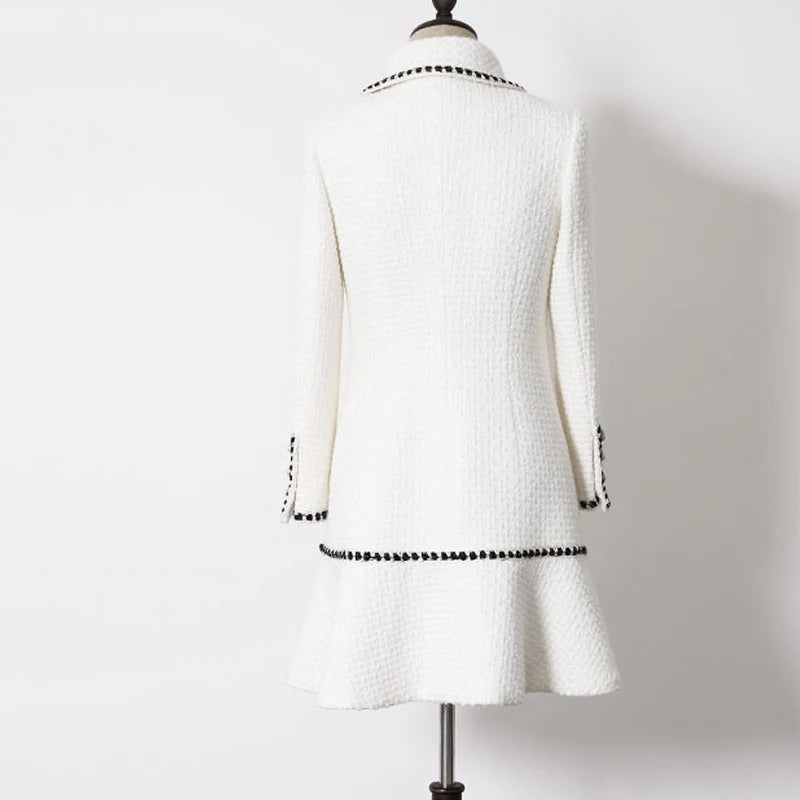 White tweed jacket in the long section of spring / autumn / winter Women's Coat wool new Slim ladies jacket coat