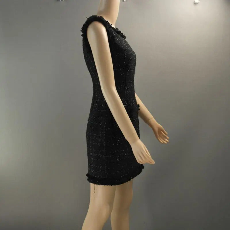 Black bright silk tweed sleeveless dress custom spring / autumn ladies dress was thin ladies bottoming dress