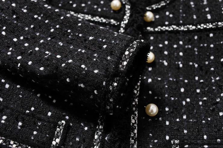 Black Tweed Jacket spring / autumn /winter women's jacket coat classic ladies wild ladies bright wire braided tweed jacket