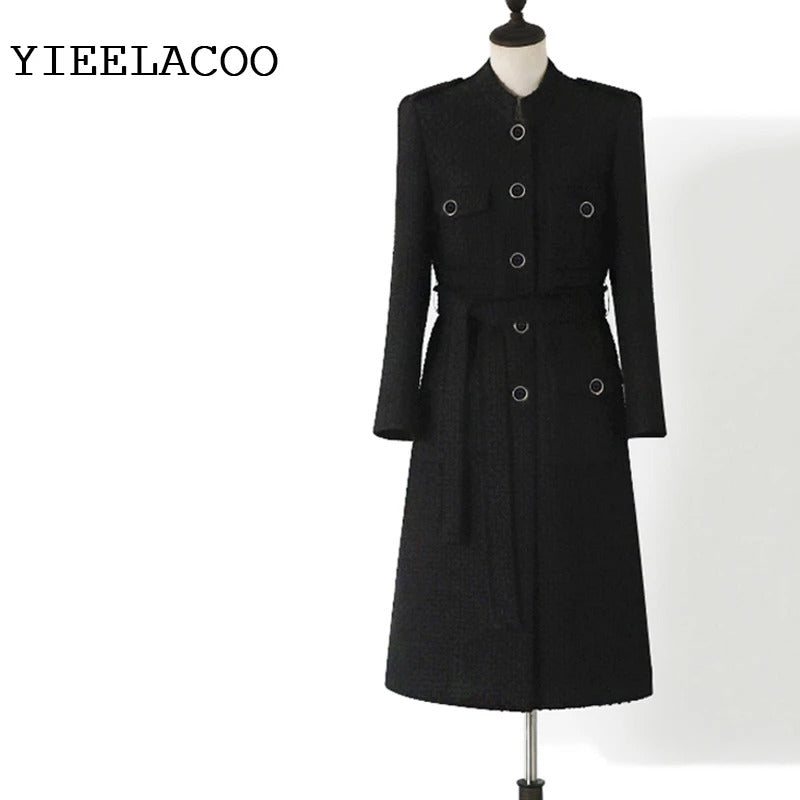 Black woolen coat Long autumn /winter women's coat Business ladies one-piece Wool classic Ladies jacket coat new