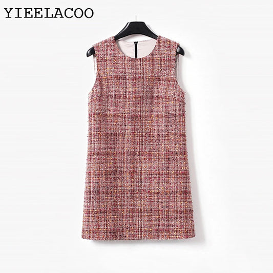 Red Tweed Dress Sleeveless  Spring / Autumn Women's Dress  Ladies Slim Bottoming Dress One-piece