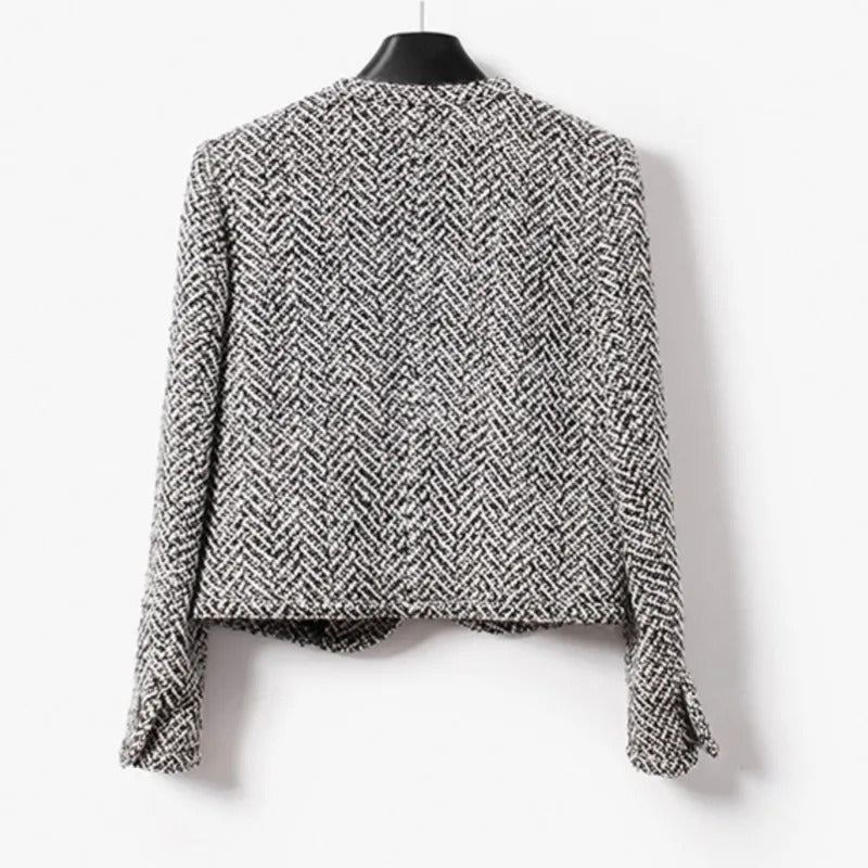 Grey  women's tweed jacket herringbone pattern autumn/winter socialite woven short slimming fragrant style jacket commuting top