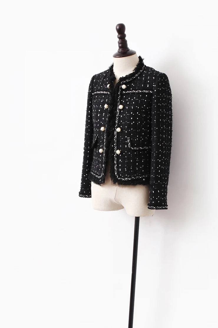 Black Tweed Jacket spring / autumn /winter women's jacket coat classic ladies wild ladies bright wire braided tweed jacket