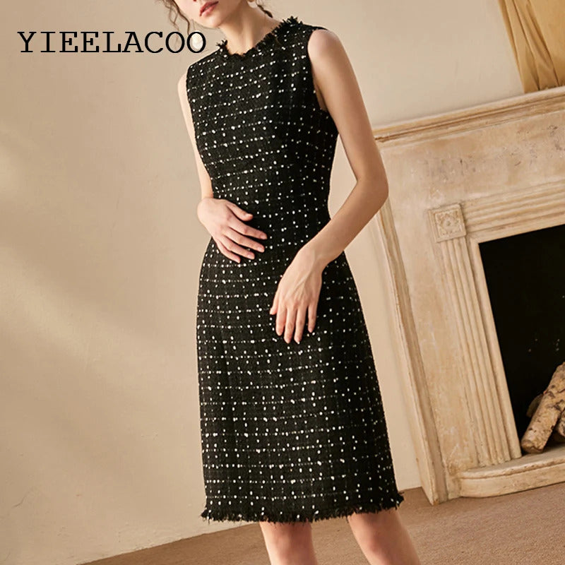 Professional Dress Black  New Spring / Summer Autumn Tweed Dress Little Fragrance Elegant Office Ladies Slim One-Piece Dress