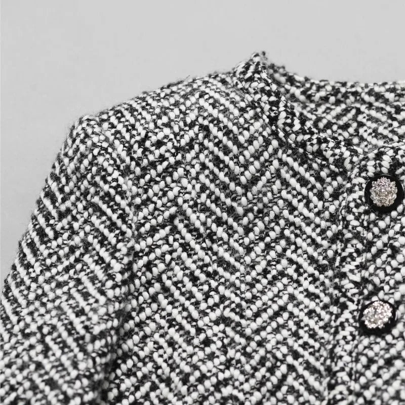 Grey  women's tweed jacket herringbone pattern autumn/winter socialite woven short slimming fragrant style jacket commuting top