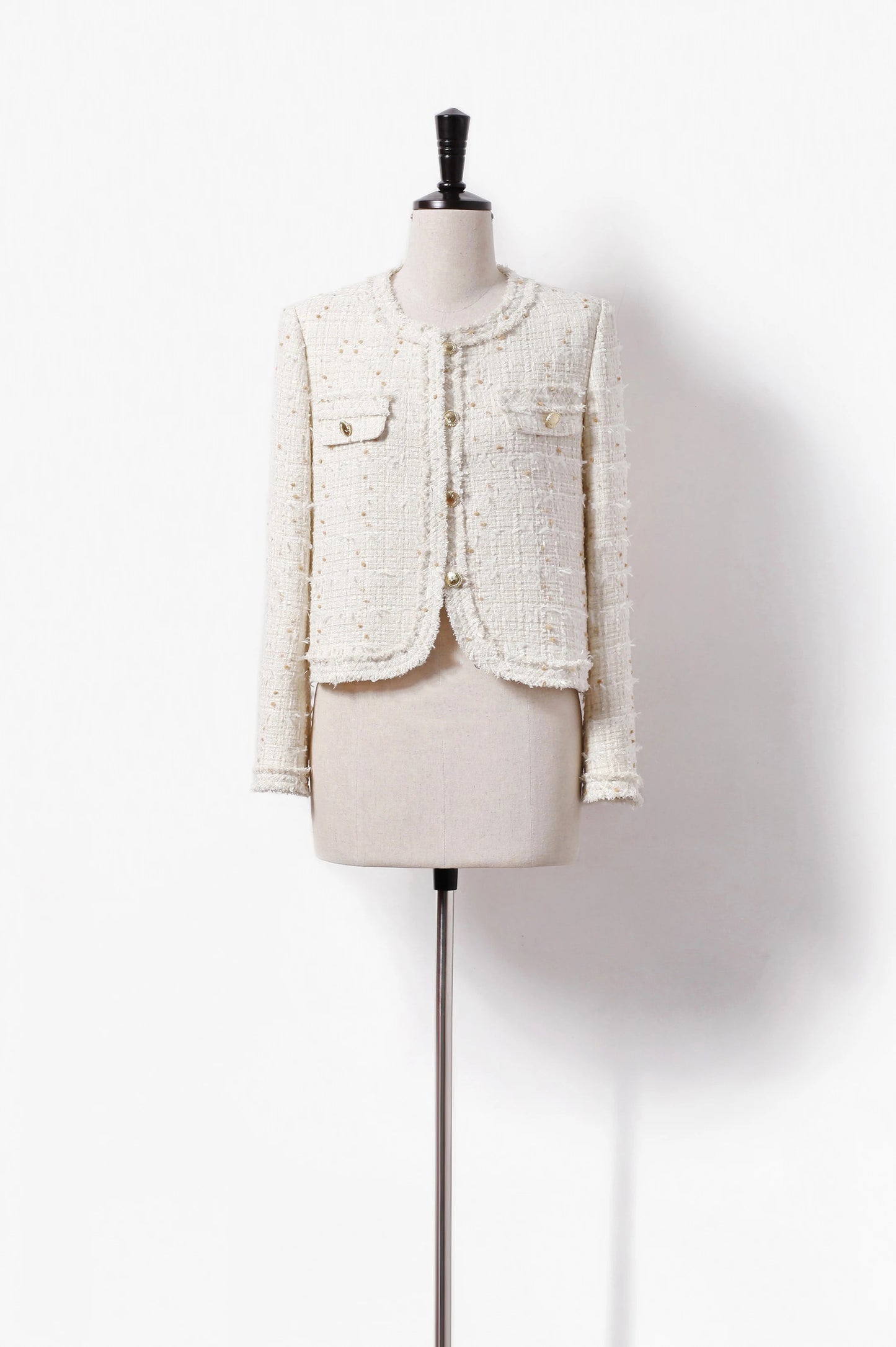 Beige tweed jacket for autumn/winter women's light and thin butterfly gauze small fragrance top, classic woven one piece jacket