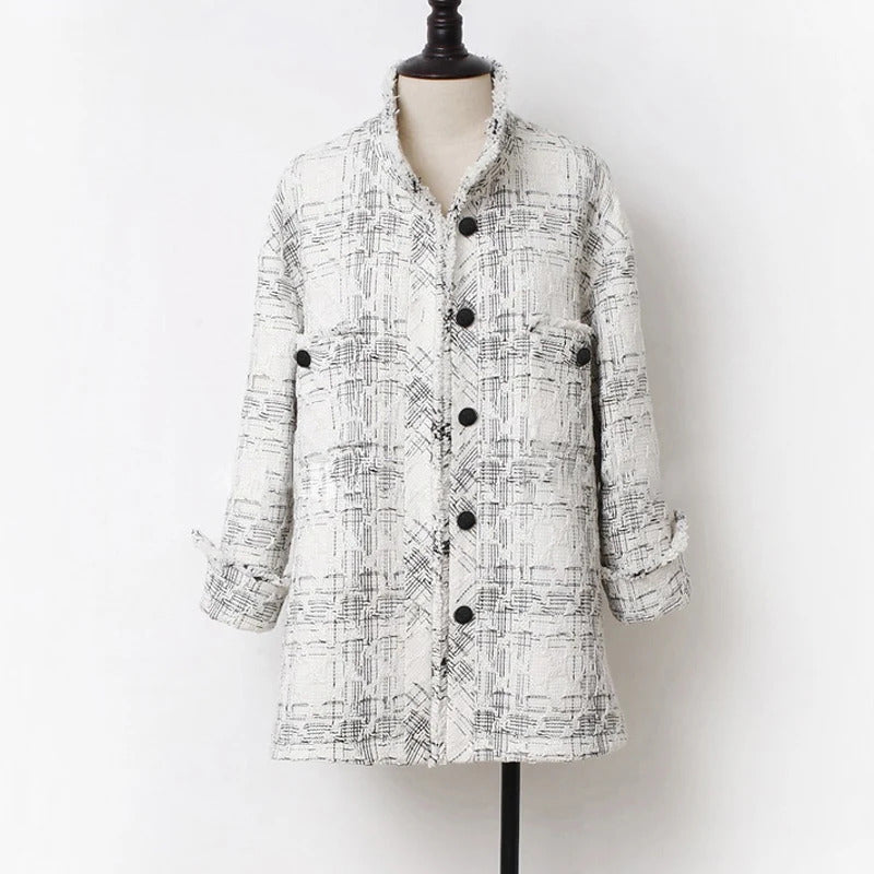 Tweed jacket white Plaid Tassel autumn / winter women's jacket Casual Business ladies one-piece jacket