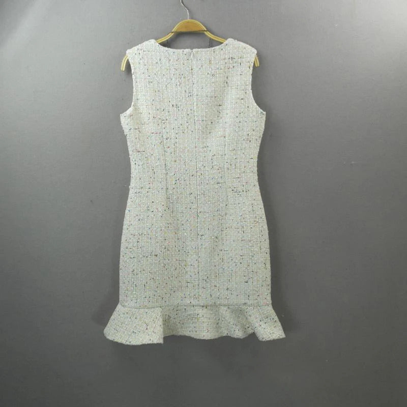 Beige sleeveless tweed dress color sequins one-piece  spring / autumn women dress custom ladies bottoming fishtail dress