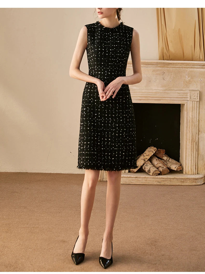 Professional Dress Black  New Spring / Summer Autumn Tweed Dress Little Fragrance Elegant Office Ladies Slim One-Piece Dress