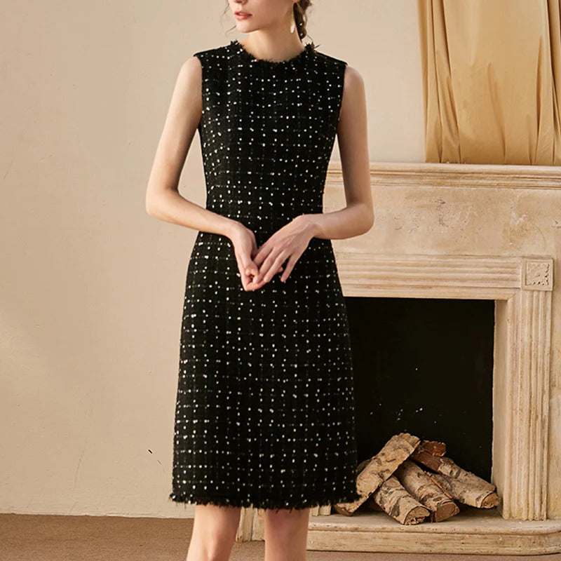 Professional Dress Black  New Spring / Summer Autumn Tweed Dress Little Fragrance Elegant Office Ladies Slim One-Piece Dress