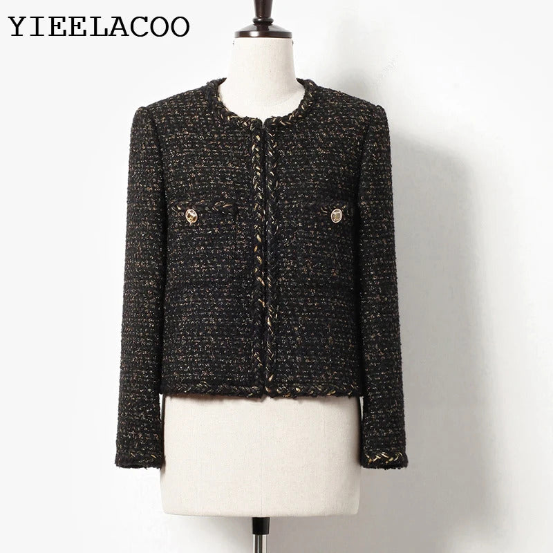 Black tweed jacket Professional spring /autumn women's jacket Business ladies One Piece Classic Coat