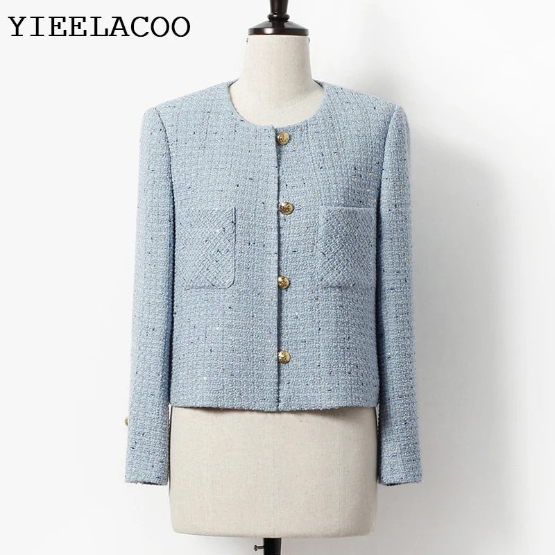 Blue Tweed Jacket Sequin  Fabric New Spring/Autumn/Winter Women's  Coat, classic jacket Ladies Top one-piece