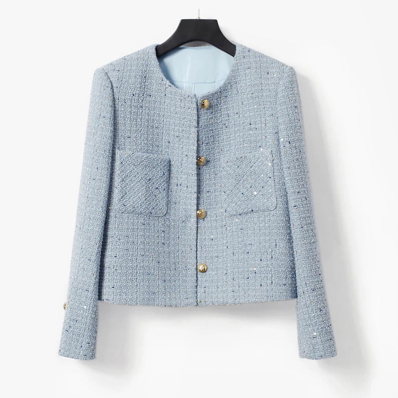 Blue Tweed Jacket Sequin  Fabric New Spring/Autumn/Winter Women's  Coat, classic jacket Ladies Top one-piece