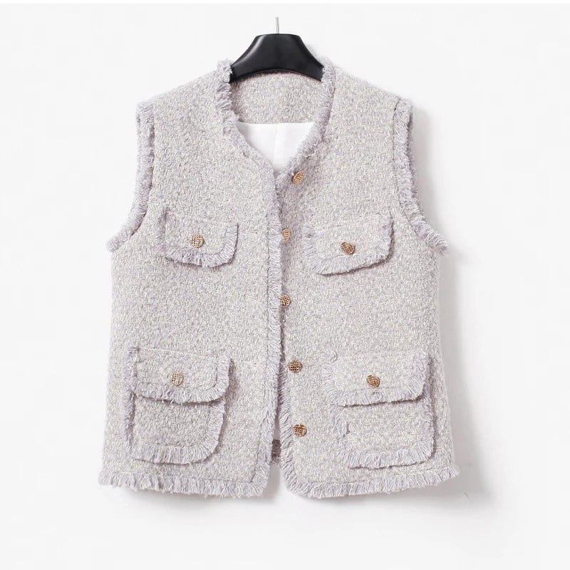 Purple Women's Tweed Jacket Coat  Sleeveless Ladies Spring /Autumn /Winter  Classic Jacket Fashion Fragrance Woven Top