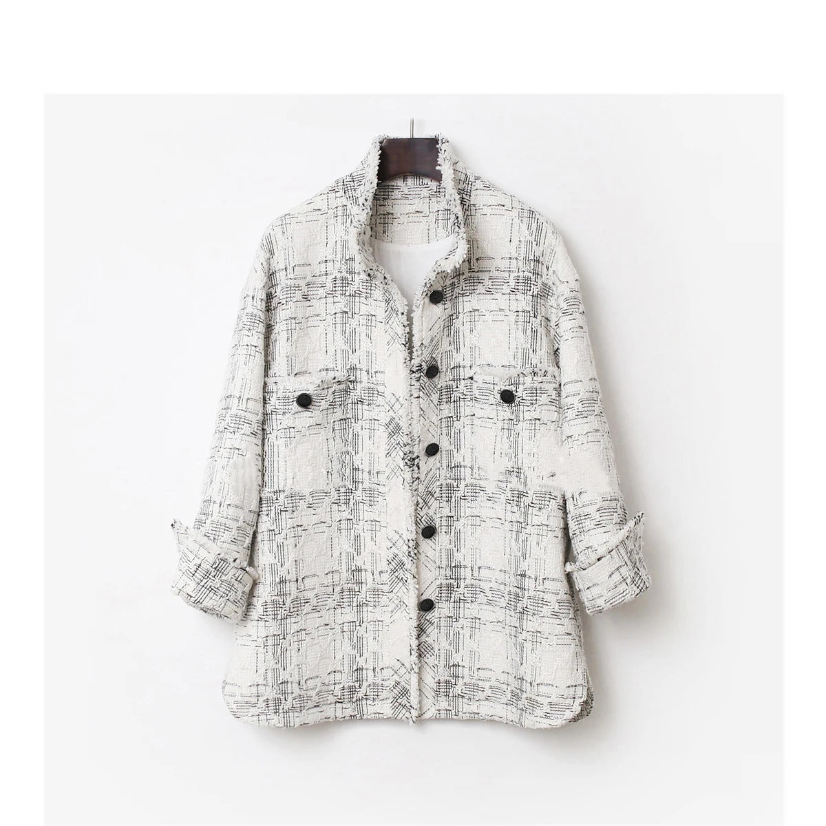 Tweed jacket white Plaid Tassel autumn / winter women's jacket Casual Business ladies one-piece jacket