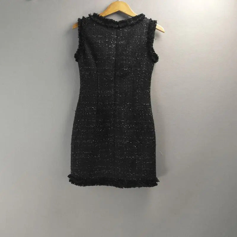 Black bright silk tweed sleeveless dress custom spring / autumn ladies dress was thin ladies bottoming dress