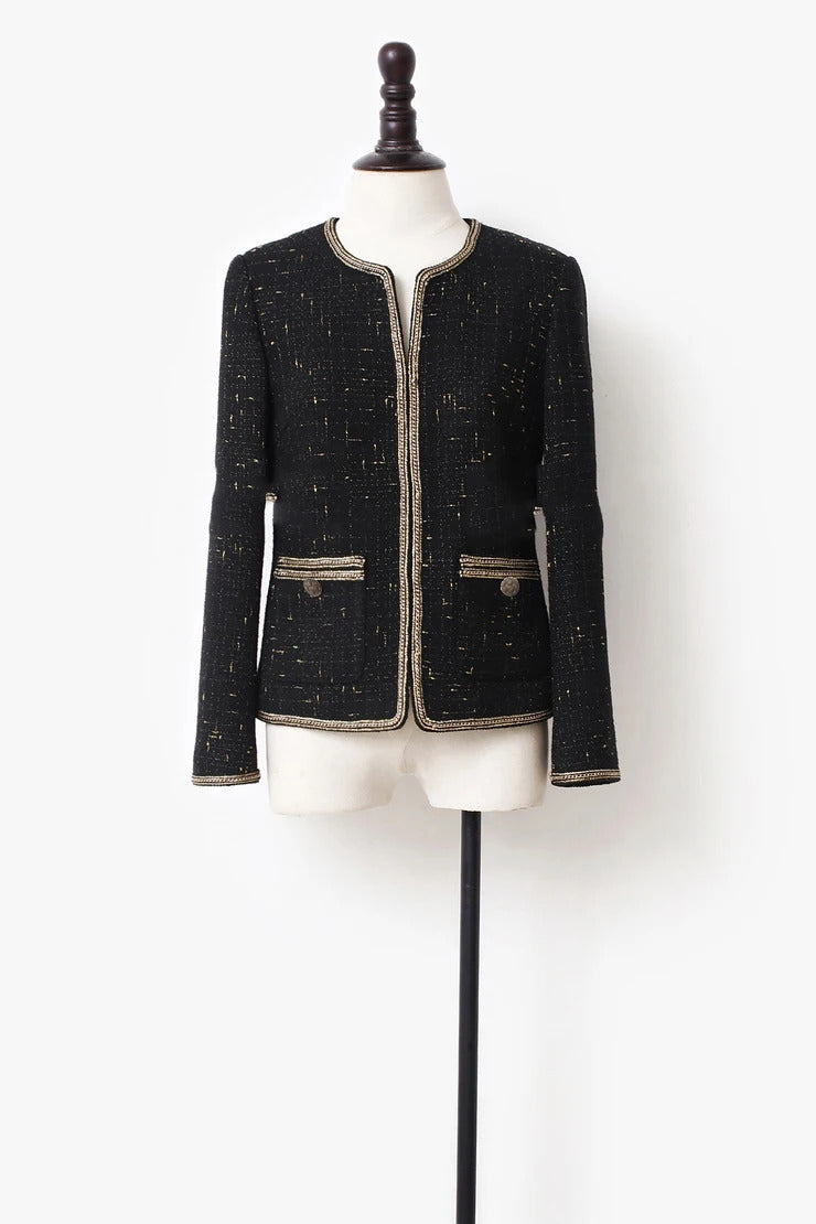 Ladies black heavy industry sequined tweed short coat new spring and autumn all-match women's small fragrance top