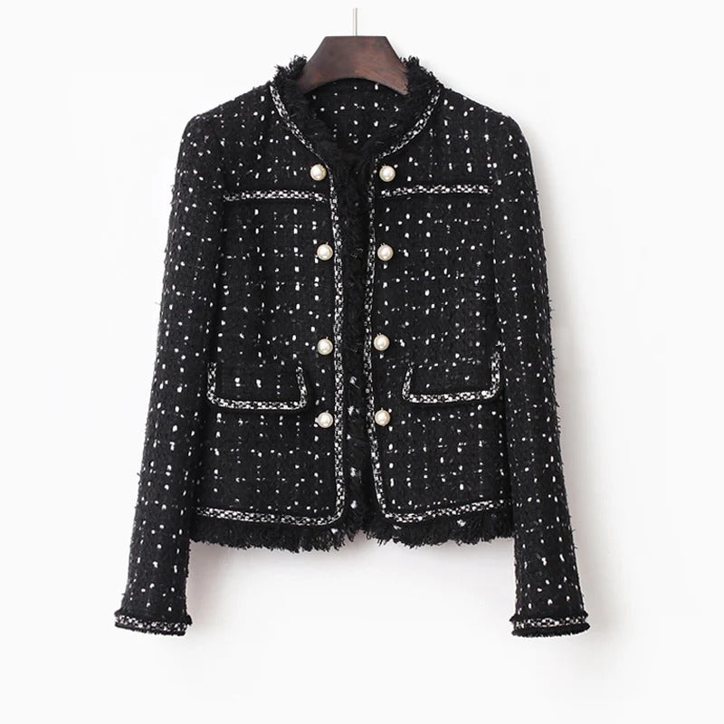 Black Tweed Jacket spring / autumn /winter women's jacket coat classic ladies wild ladies bright wire braided tweed jacket