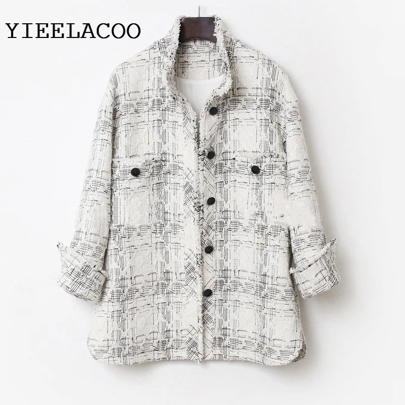 Tweed jacket white Plaid Tassel autumn / winter women's jacket Casual Business ladies one-piece jacket