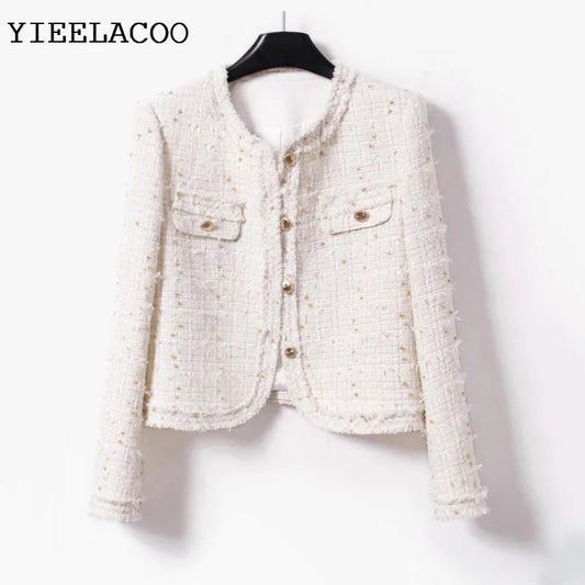 Beige tweed jacket for autumn/winter women's light and thin butterfly gauze small fragrance top, classic woven one piece jacket