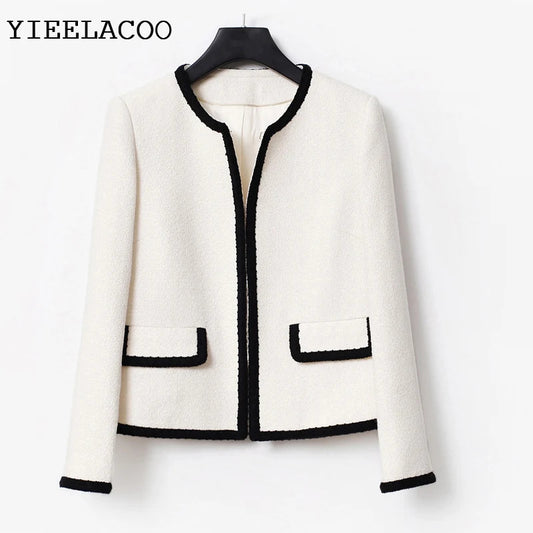 Elegant style, white  coat, tweed woven jacket, new spring/autumn/winter woolen coat, new Wool classic jacket Ladies