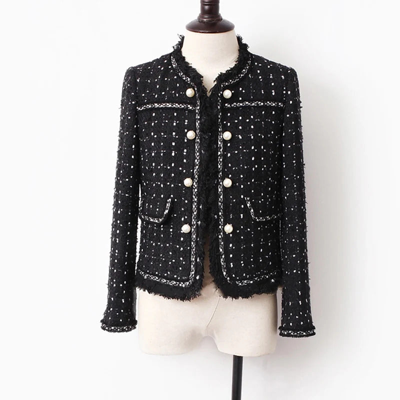 Black Tweed Jacket spring / autumn /winter women's jacket coat classic ladies wild ladies bright wire braided tweed jacket