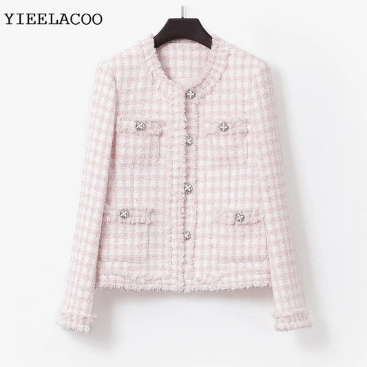 Fashion Small Fragrance Woven Tassel French perfume Pink Tweed Jacket Coat Ladies Spring /Autumn /Winter Classic Jacket