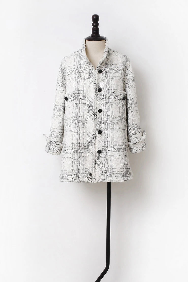 Tweed jacket white Plaid Tassel autumn / winter women's jacket Casual Business ladies one-piece jacket