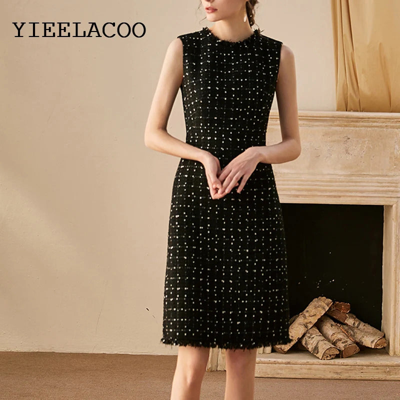 Professional Dress Black  New Spring / Summer Autumn Tweed Dress Little Fragrance Elegant Office Ladies Slim One-Piece Dress