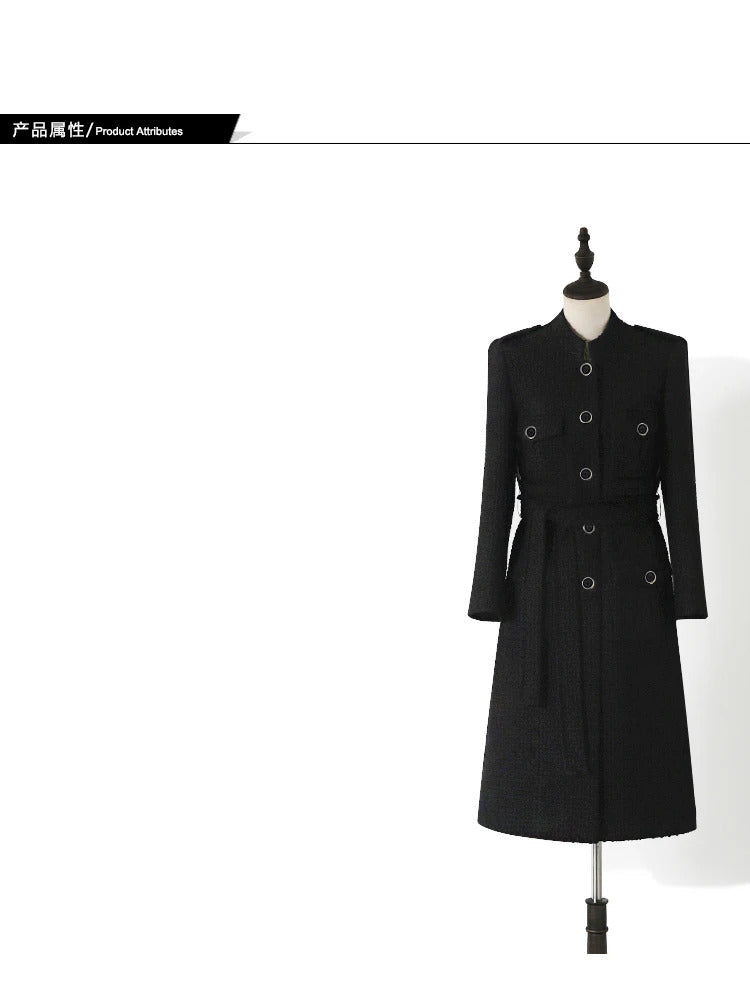 Black woolen coat Long autumn /winter women's coat Business ladies one-piece Wool classic Ladies jacket coat new