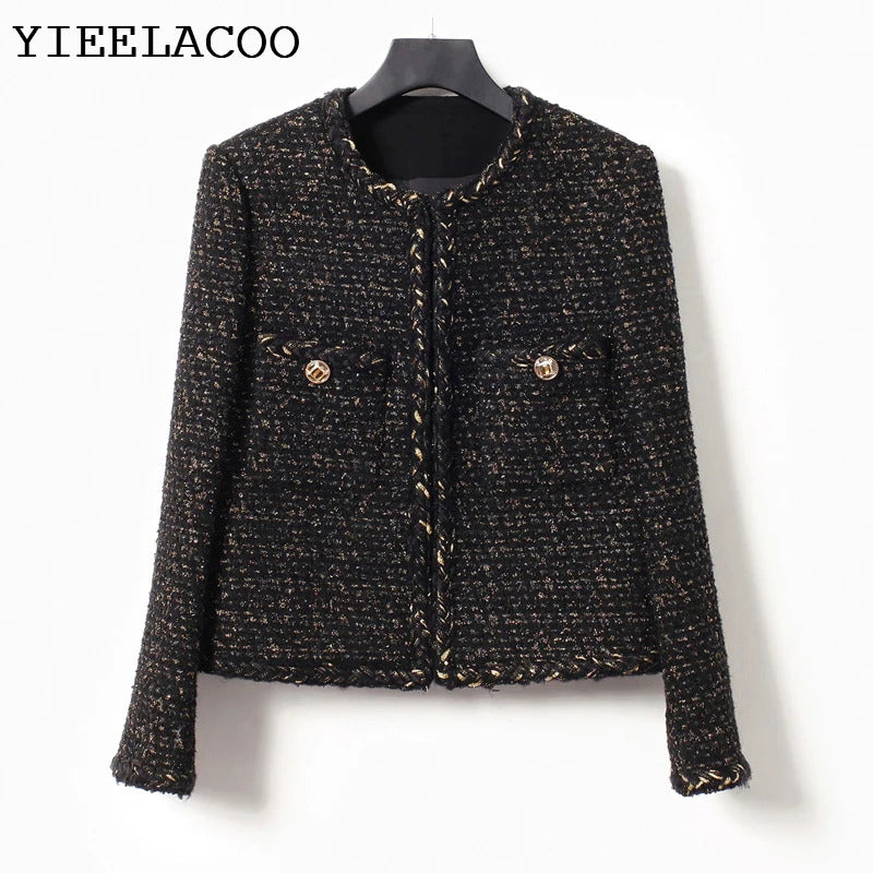 Black tweed jacket Professional spring /autumn women's jacket Business ladies One Piece Classic Coat