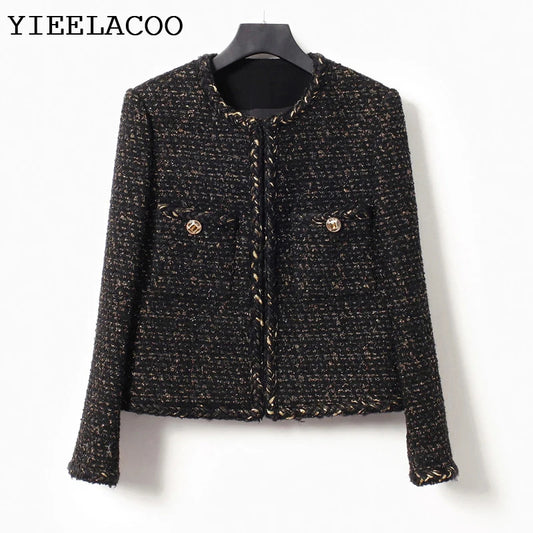 Black tweed jacket Professional spring /autumn women's jacket Business ladies One Piece Classic Coat