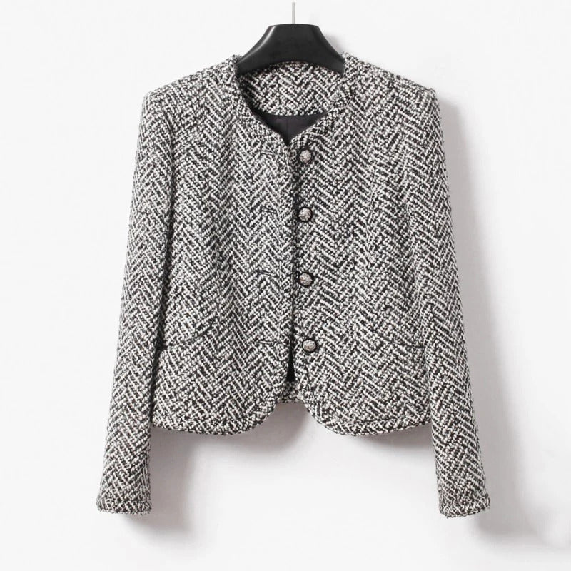 Grey  women's tweed jacket herringbone pattern autumn/winter socialite woven short slimming fragrant style jacket commuting top